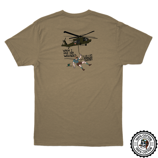 C Co, 1-214 GSAB "Bavarian Dustoff" V2 Tan 499 T-Shirt