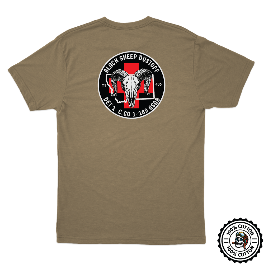 Det 1, C Co, 1-189 GSAB  Black Sheep Dustoff Tan T-Shirt
