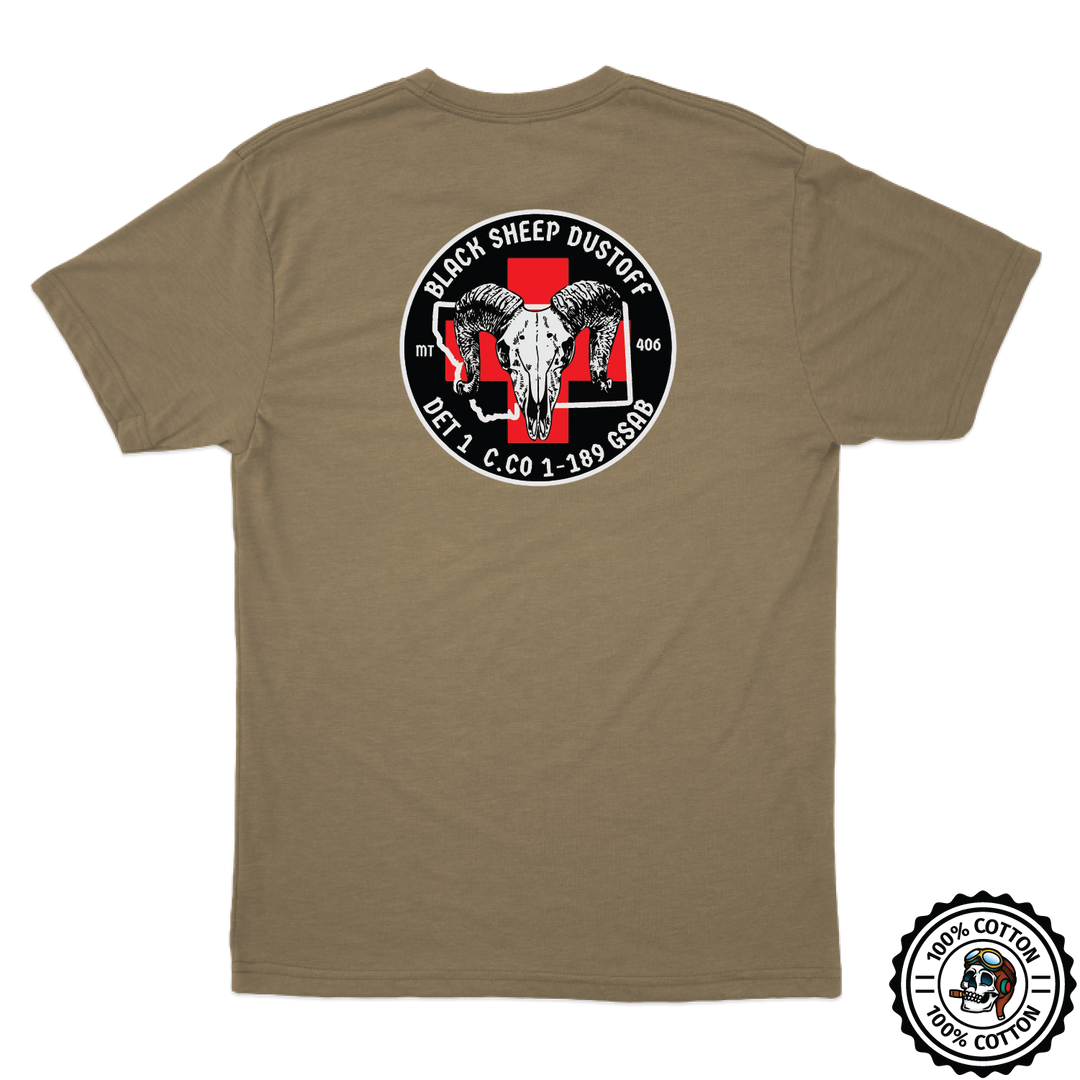 Det 1, C Co, 1-189 GSAB  Black Sheep Dustoff Tan T-Shirt