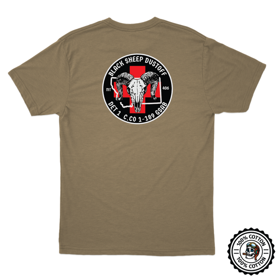 Det 1, C Co, 1-189 GSAB  Black Sheep Dustoff Tan T-Shirt