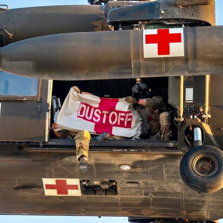 Dustoff Flag displayed on medevac helicopter