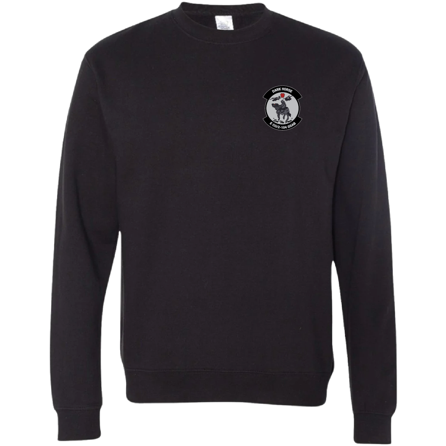 E CO, DK HORSE_crewneck_black_front.png