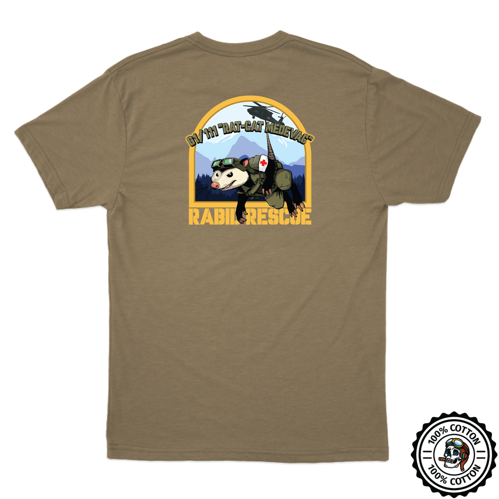 Det 1, G Co, 1-111 AVN "Rat Cat MEDEVAC" Tan 499 T-Shirt