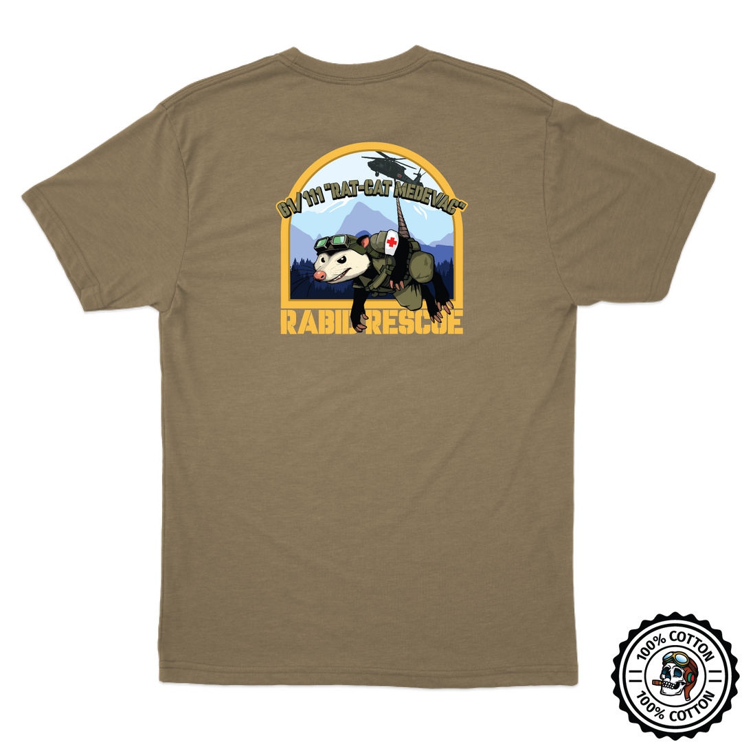 Det 1, G Co, 1-111 AVN "Rat Cat MEDEVAC" Tan 499 T-Shirt