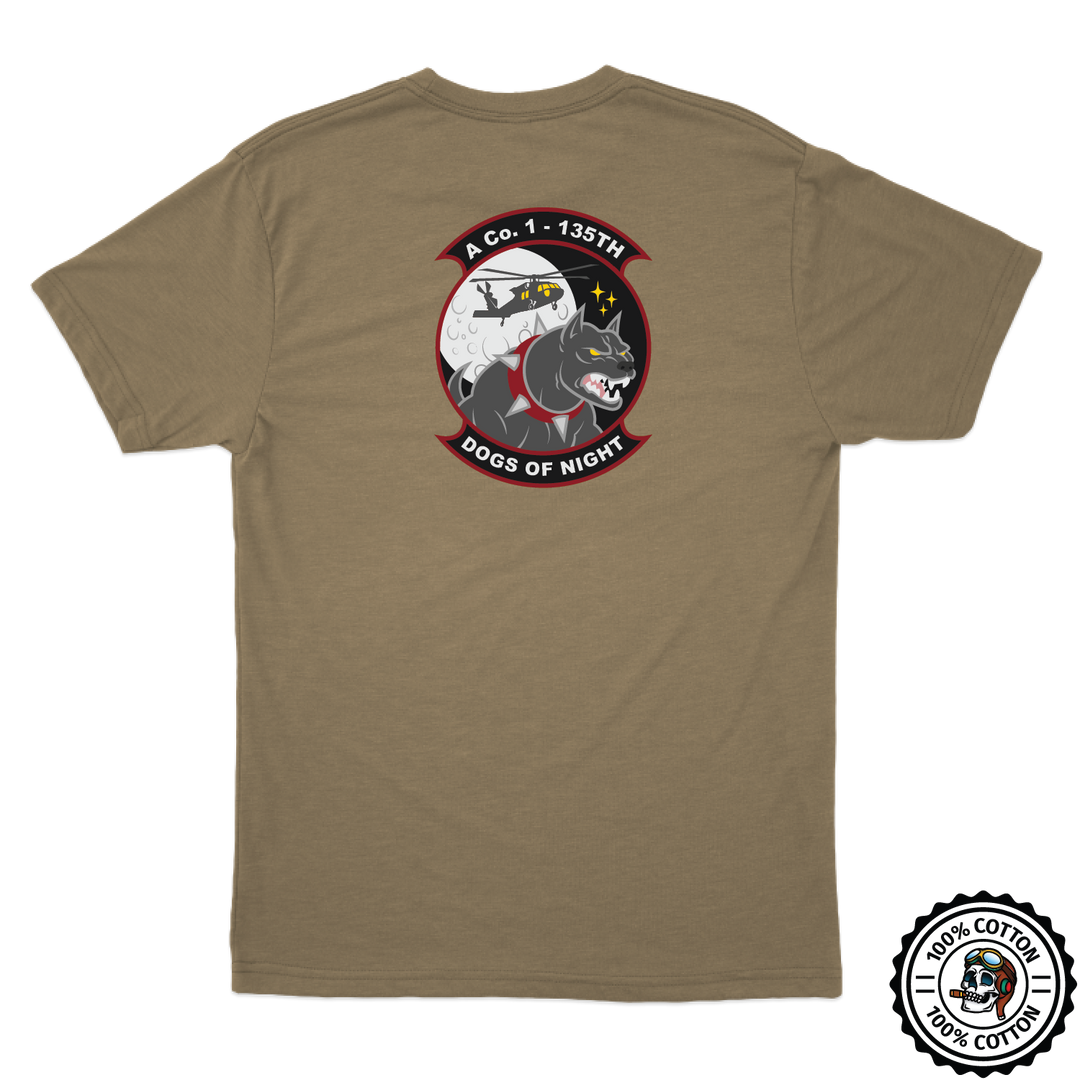 A Co, 1-135th AHB "Dogs of Night" Pilot Tan 499 T-Shirt