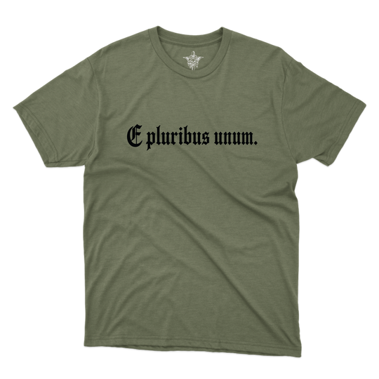 outofmany_one_tee_heathermilitarygreen_front.png