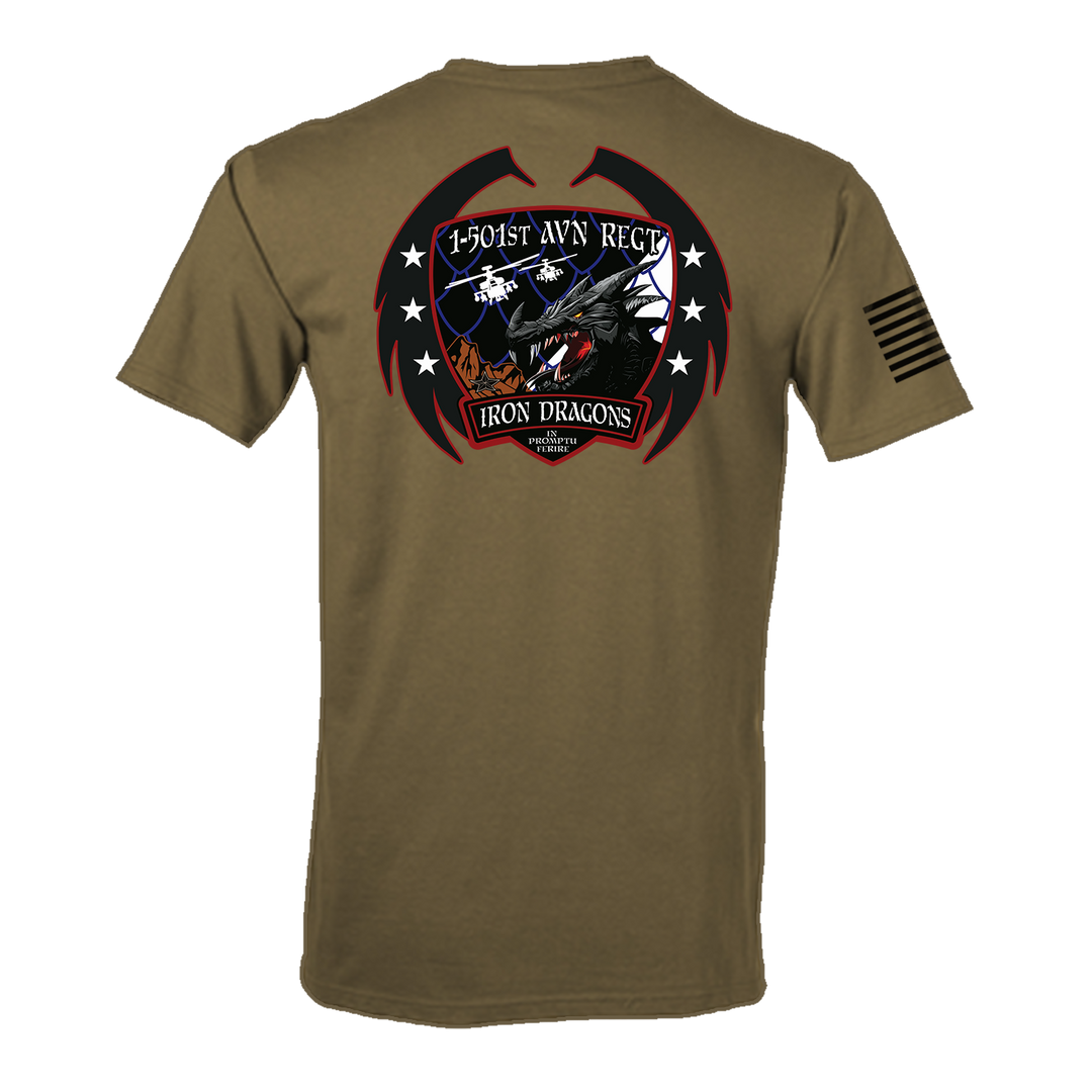 1-501 Aviation Regiment "Iron Dragons" Tan 499 T-Shirt